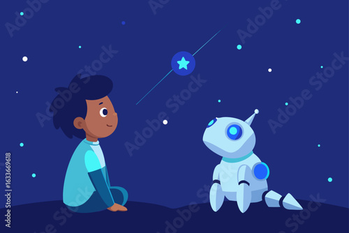 Child and AI Pet Glowing Companion