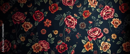 Wallpaper Mural Dark wall, vintage floral wallpaper, ornate design,  mysterious,  blossom Torontodigital.ca