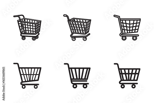 Various Shopping Cart Icons in Black and White for Retail Concepts and Online Store Design