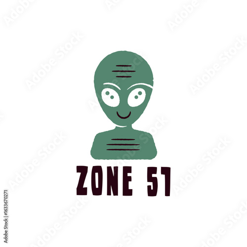 Zone 51 icon. Simple Zone 51 alien head icon for sci-fi themes, UFO sightings, and extraterrestrial content. Vector illustration.