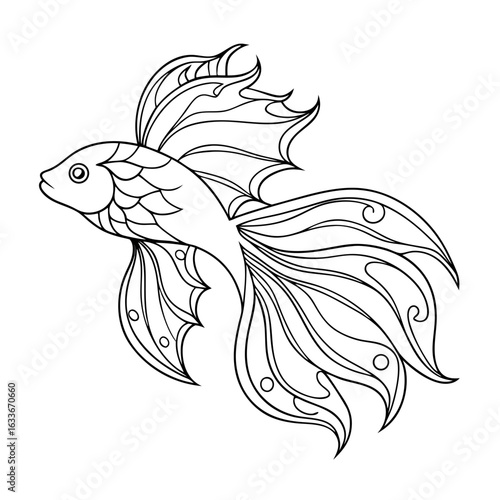 Betta Fish Line Art Vector | Elegant Pet Fish Design