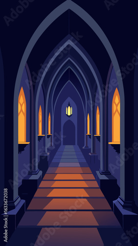 gothic arch hallway stage high ceiling mystery
