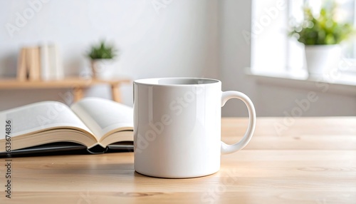 Wallpaper Mural Minimalist Clean White Coffee Mug Mockup On Wooden Desk Interior Torontodigital.ca