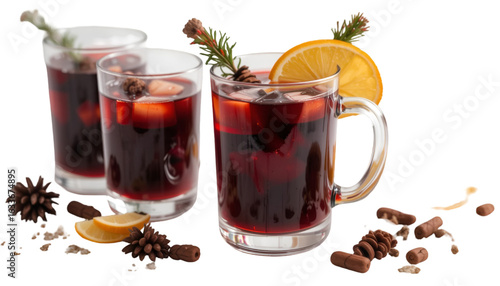 Mulled wine recipe christmas holiday drink spiced wine winter warmer beverage festive season alcoholic cocktail  isolated on transparent background	