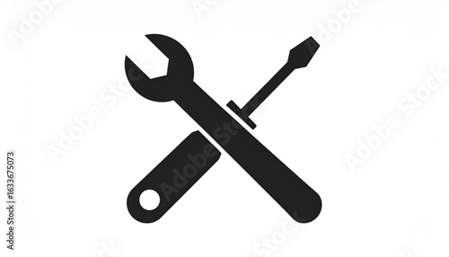 A minimalist black vector icon of a crossed wrench and screwdriver. A clean, logo-ready symbol for repair, tools, or maintenance service.

