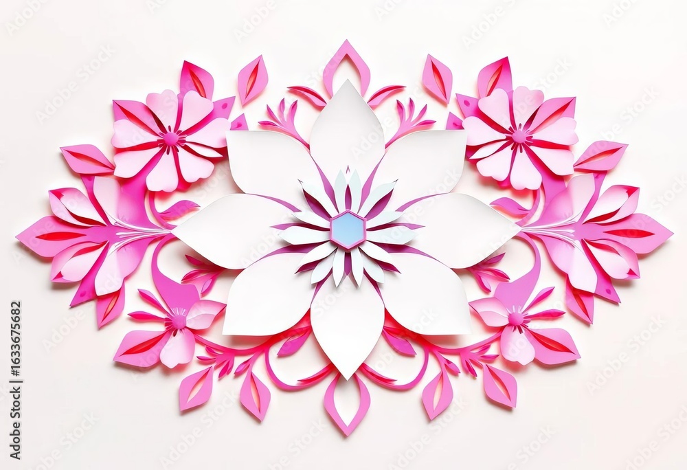 Obraz premium Mirrored paper-cut floral silhouette, layered design, minimalist, elegant, symmetrical, elegant, deco