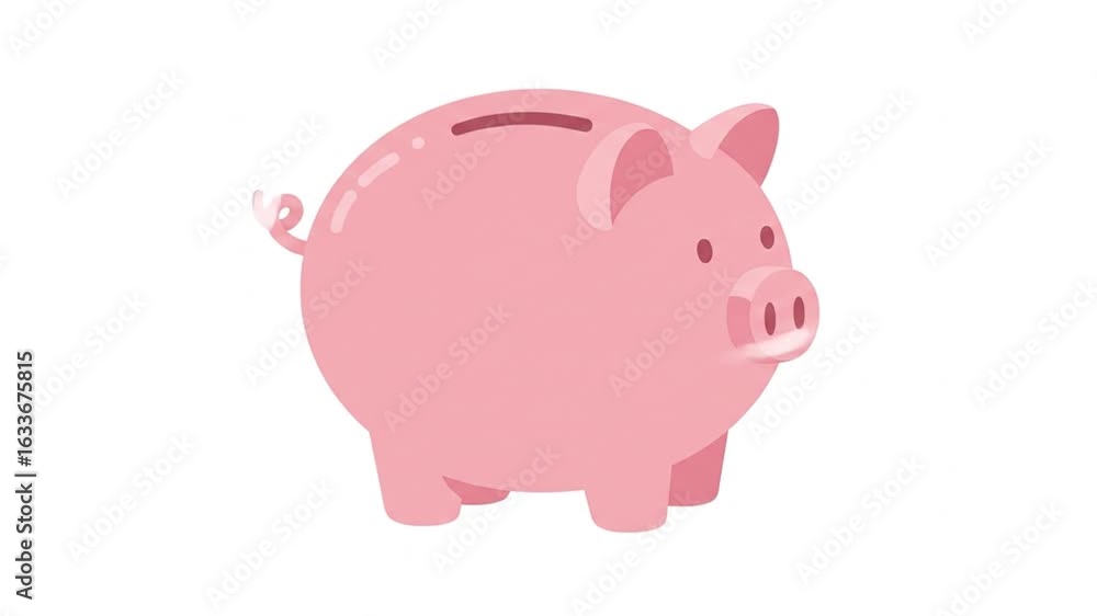 Animated Piggy Bank Icon on White Background Animated Piggy Bank Icon on White Background