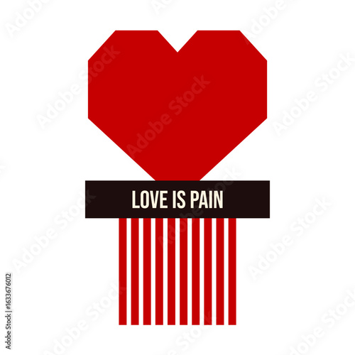 Love art. Vector of shredded red heart isolated transparent background. Geometric red heart in shredder machine. Love is pain theme. Perfect t-shirt print and Valentine's Day card cover design. EPS 10