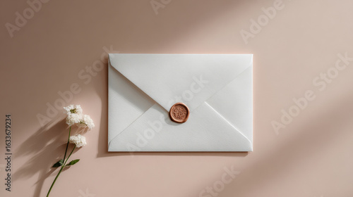 minimalist styled letter enclosed in envelope sealed with wax on clean background