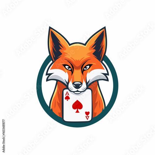 A stylized illustration of a fox holding the Ace of Spades playing card with a sly and cunning expression. This design is perfect for a brand mascot, logo, or emblem