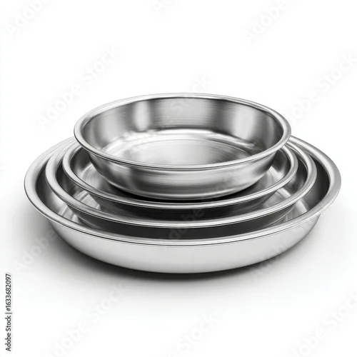 Obraz A close-up shot of a stainless steel bowl with four sizes of bowl placed together, food-ready