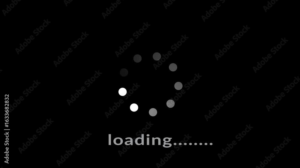 Loading circle animation on black background.
 Circular loading bar with glitch and noise.Display stuck animation. 
Computer hang screen. downloading animation overlay