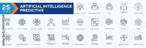 AI Prediction - icon collection. vector images Thin Line Set 
contains such Icon as predictive modeling, supervised learning, nlp, unsupervised learning and more.
Simple web icons set

