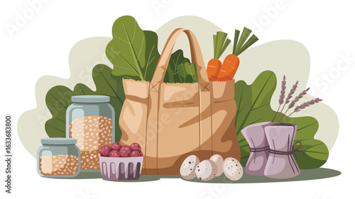 Eco-friendly grocery bag filled with fresh produce and pantry staples reusable bag