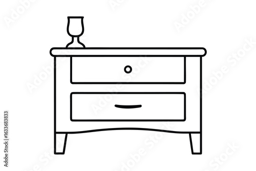 Minimalist line art illustration of a small modern nightstand with a single drawer