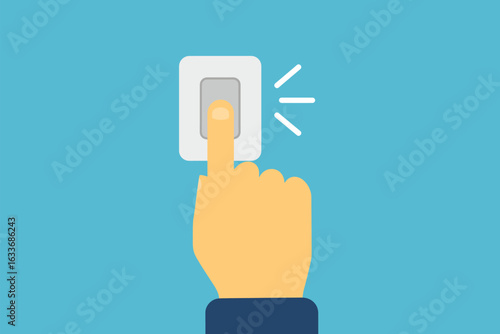 Press doorbell hand ringing call button illustration concept