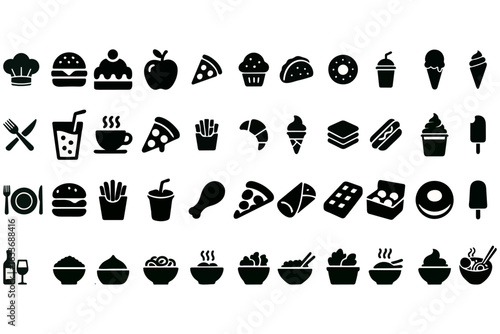 Doodle Fast Food Icons Featuring Pizza, Burgers, and Soda ,Clipart for Menus, Stickers, and Food Branding