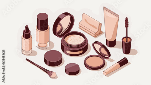 Collection of makeup and skincare products displayed on a light background cosmetics