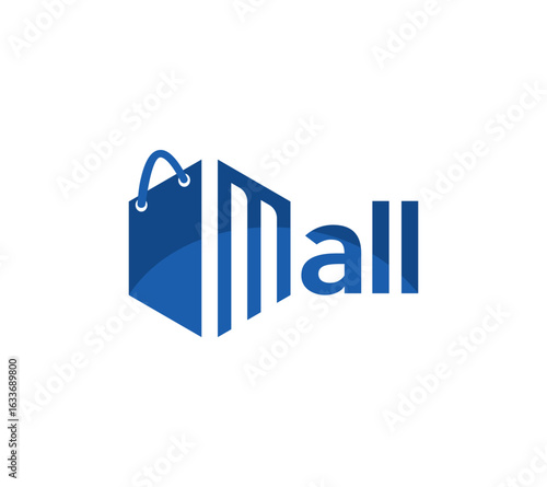 Mall text based marketing shopping bag logo design, Vector image