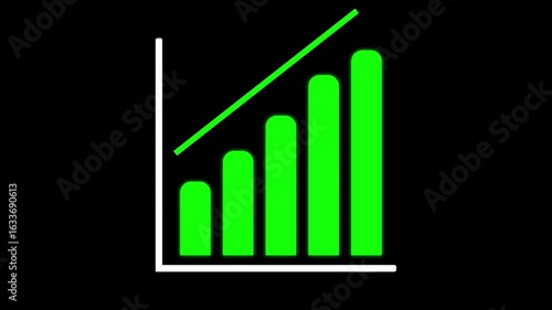 reen bar chart illustration showing progressive growth on a black background. Suitable for business, finance, or data visualization themes.