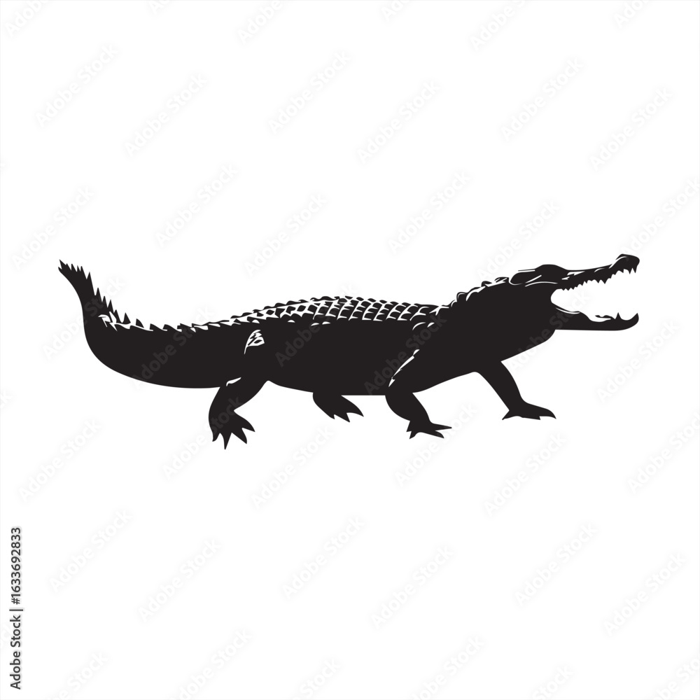 Naklejka premium Silhouette of a Crocodile Walking with Open Mouth - Vector Illustration