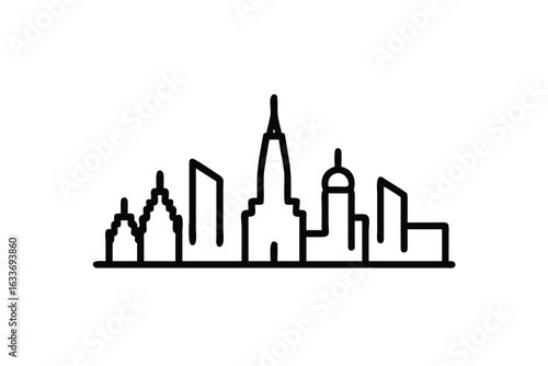 Thin line art outline of the moscow city skyline with iconic architectural landmarks depicted in a minimalist style