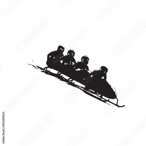  Silhouette of a Bobsled Team Racing – Vector Illustration
