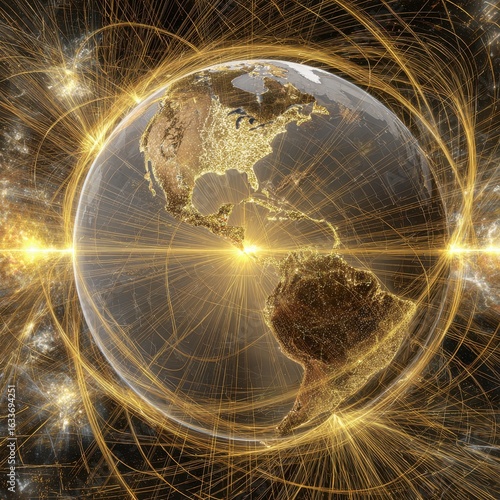 Earth, glowing, golden rays, energy fields