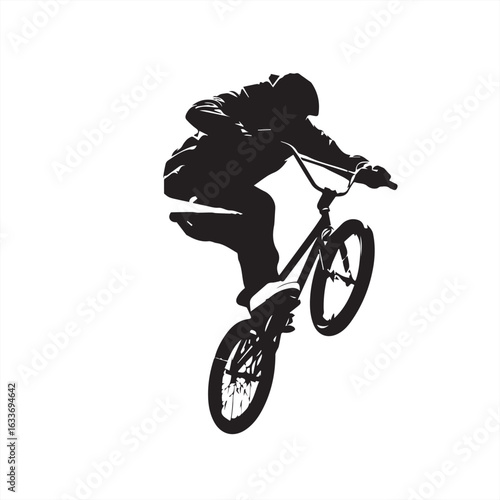  Silhouette of a Man Performing BMX Trick – Vector Illustration