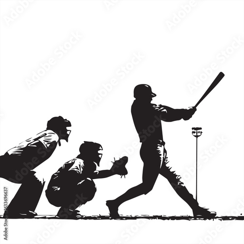  Silhouette of a Baseball Batter and Catcher – Vector Illustration