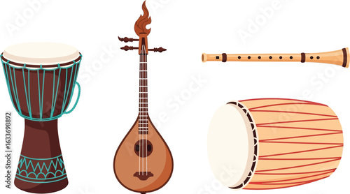 Stock vector illustration of thai musical instruments set clip art