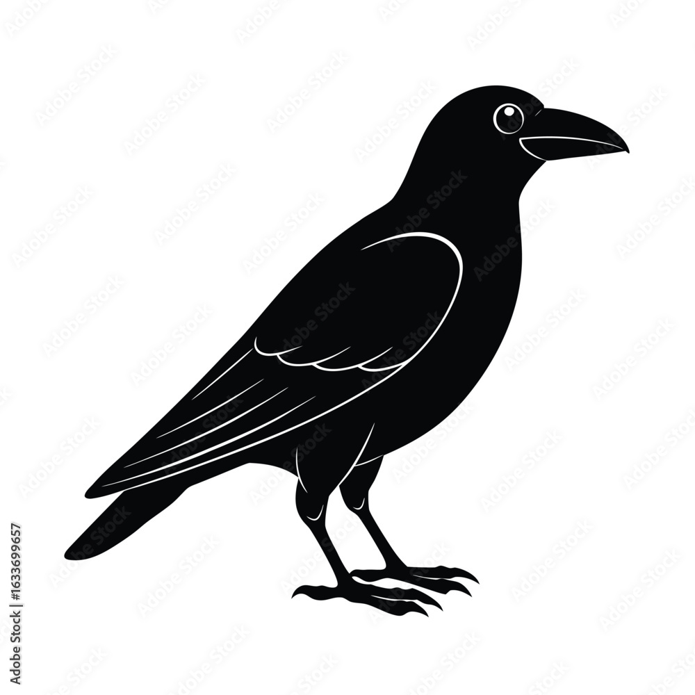Obraz premium crow silhouette, black bird icon, flying crow figure, perched crow outline, spooky bird shape,