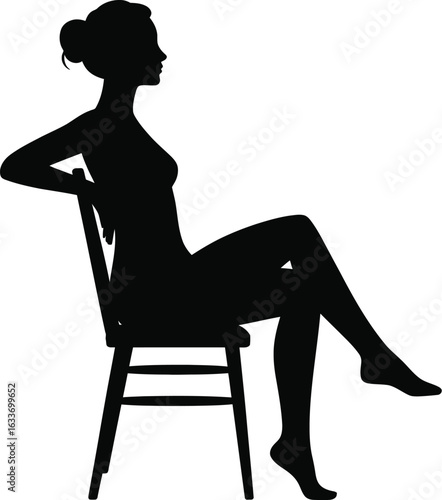 Woman sitting elegantly on chair silhouette