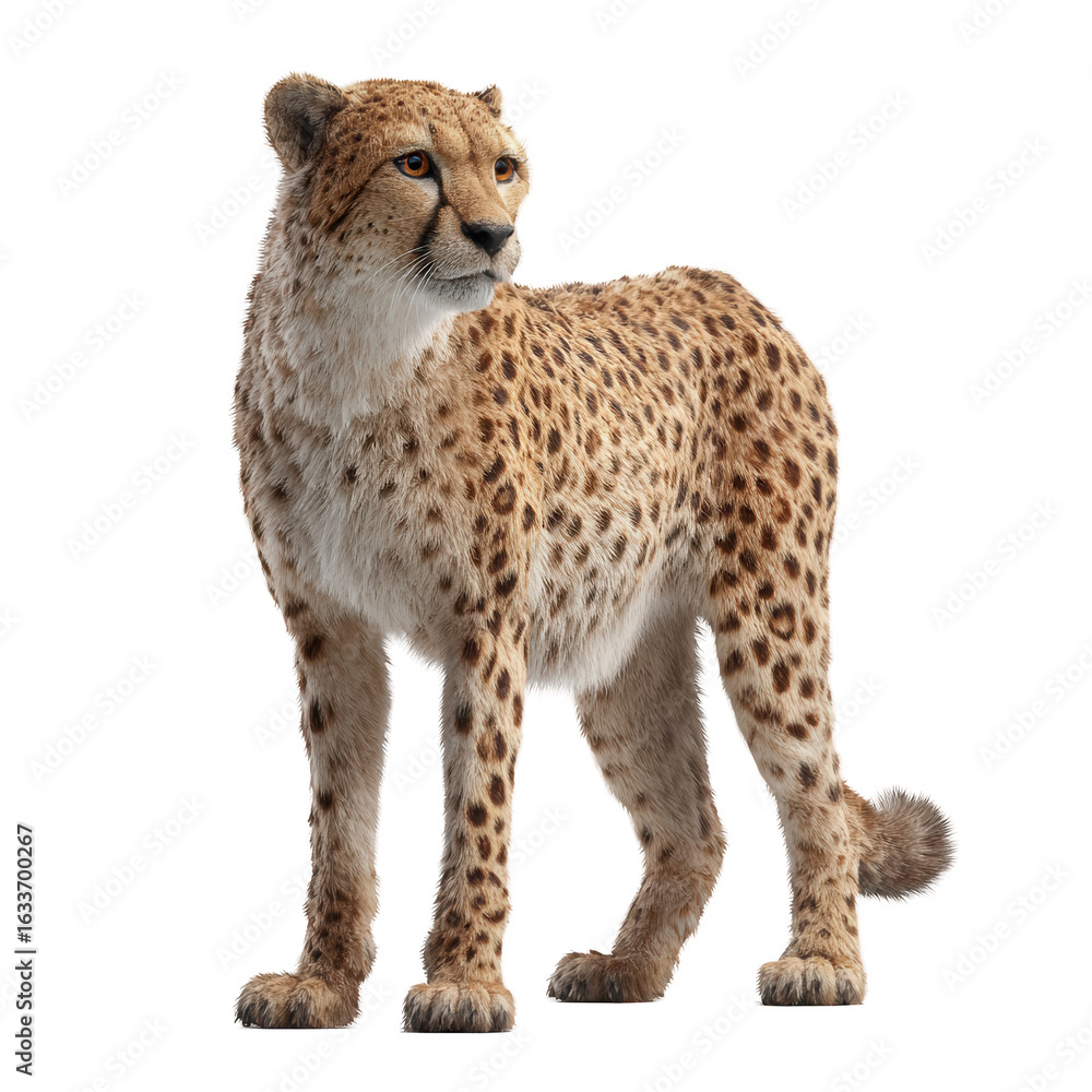 Fototapeta premium A majestic cheetah standing gracefully, isolated on transparent background