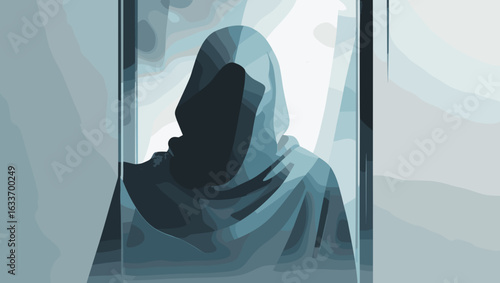 Mysterious figure draped in a cloak with a shadowy appearance