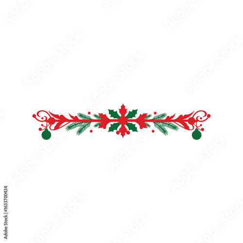 Festive christmas ornamental divider holiday floral border festive design element isolated on white background