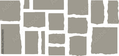Collection of torn paper pieces in various shapes and sizes