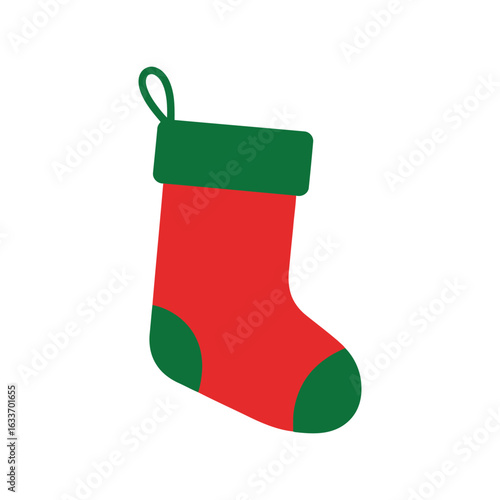 Red and green christmas stocking holiday gift holder festive decoration isolated on white background
