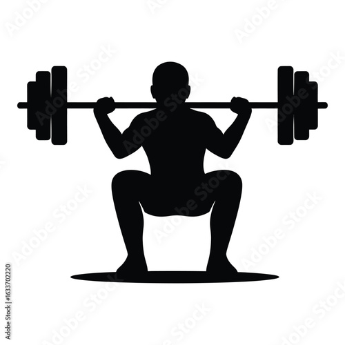 Black Silhouette of Person Performing a Squat with Barbell Weightlifting Exercise for Strength and Fitness Training