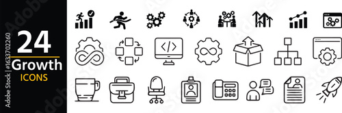 Growth Icons: A vibrant collection of 24 growth icons, designed to communicate concepts of development, progress, and improvement in a sleek and modern design. 