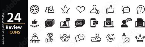 Review Icons: A collection of various icons representing rating, feedback, reviews, and related interactions. A versatile set for web and app design.