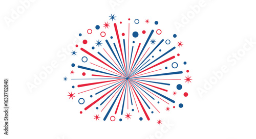 Patriotic burst of red, white, and blue fireworks for celebrations and festive designs, originally scalable graphics