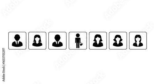 Diverse professional team icons presenting gender equality and business collaboration in modern design style