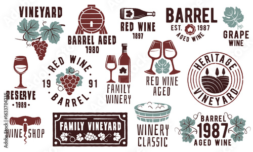 Wine Vineyard Logo. Simple wine logo for winery branding, drink label, organic vineyard, grape business or bar product identity. Vector illustration.