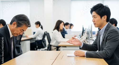 年功序列の終わり：年下上司に頭を下げるベテラン社員	