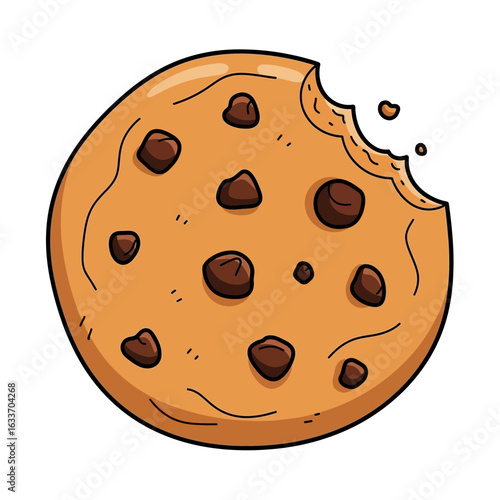 Cartoon illustration of a chocolate chip cookie with a bite taken out of it - SVG with Transparent Background