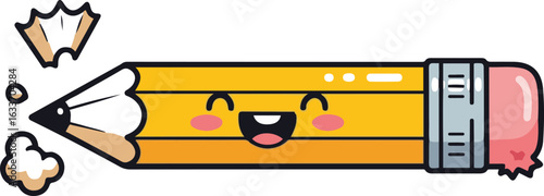 A vibrant pixel art illustration of a cheerful pencil, radiating creativity and energy.