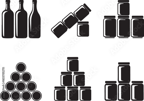 Bottles jars stacked arrangements collection