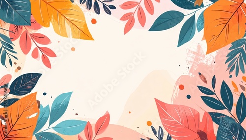 Vibrant autumn leaves border design digital art background nature inspired colorful floral elements creative graphic illustration