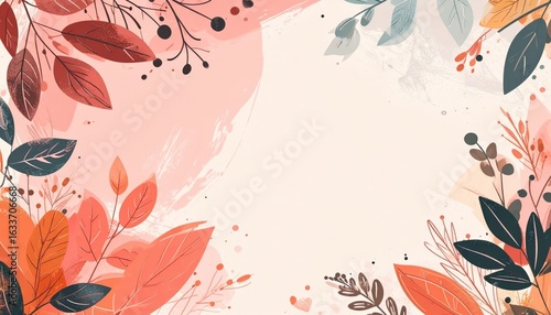 Autumn leaves decorative arrangement home office digital illustration cozy environment close-up view nature inspiration